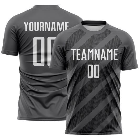 Custom Steel Gray White-Black Diagonal Stripes Sublimation Soccer Uniform Jersey - Main View