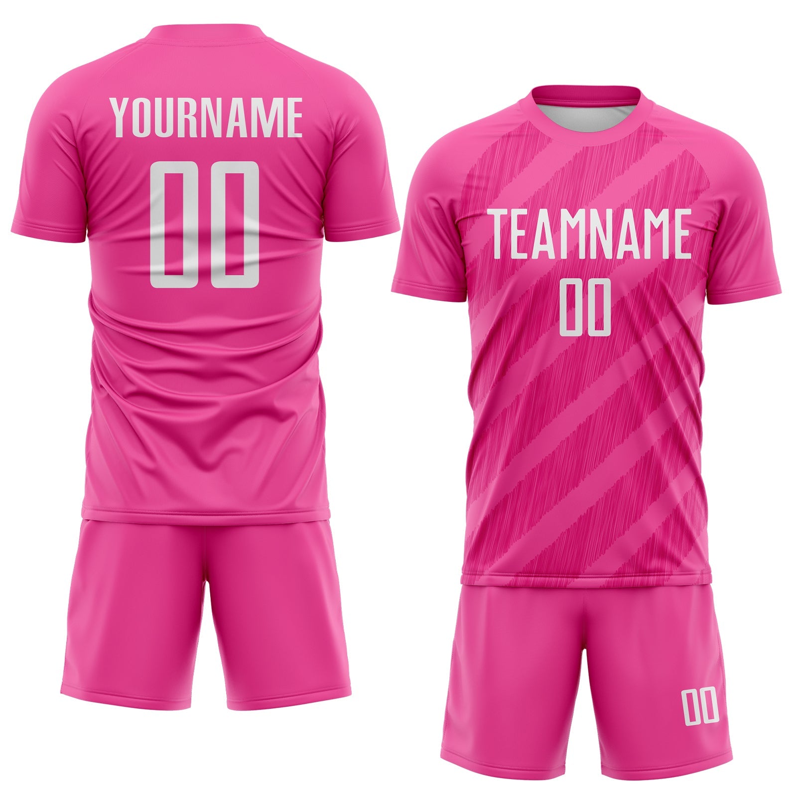 Custom Pink White-Hot Pink Diagonal Stripes Sublimation Soccer Uniform Jersey view 2