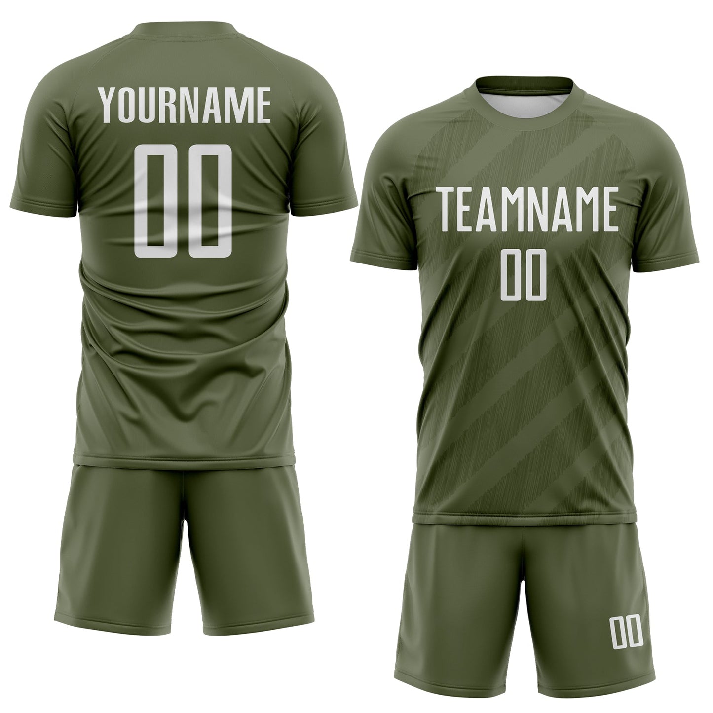 Custom Olive-White Diagonal Stripes Sublimation Soccer Uniform Jersey view 2