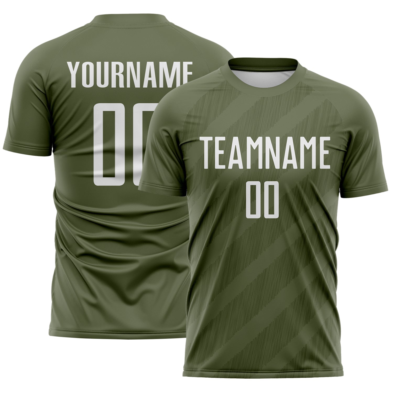 Custom Olive-White Diagonal Stripes Sublimation Soccer Uniform Jersey - Main View