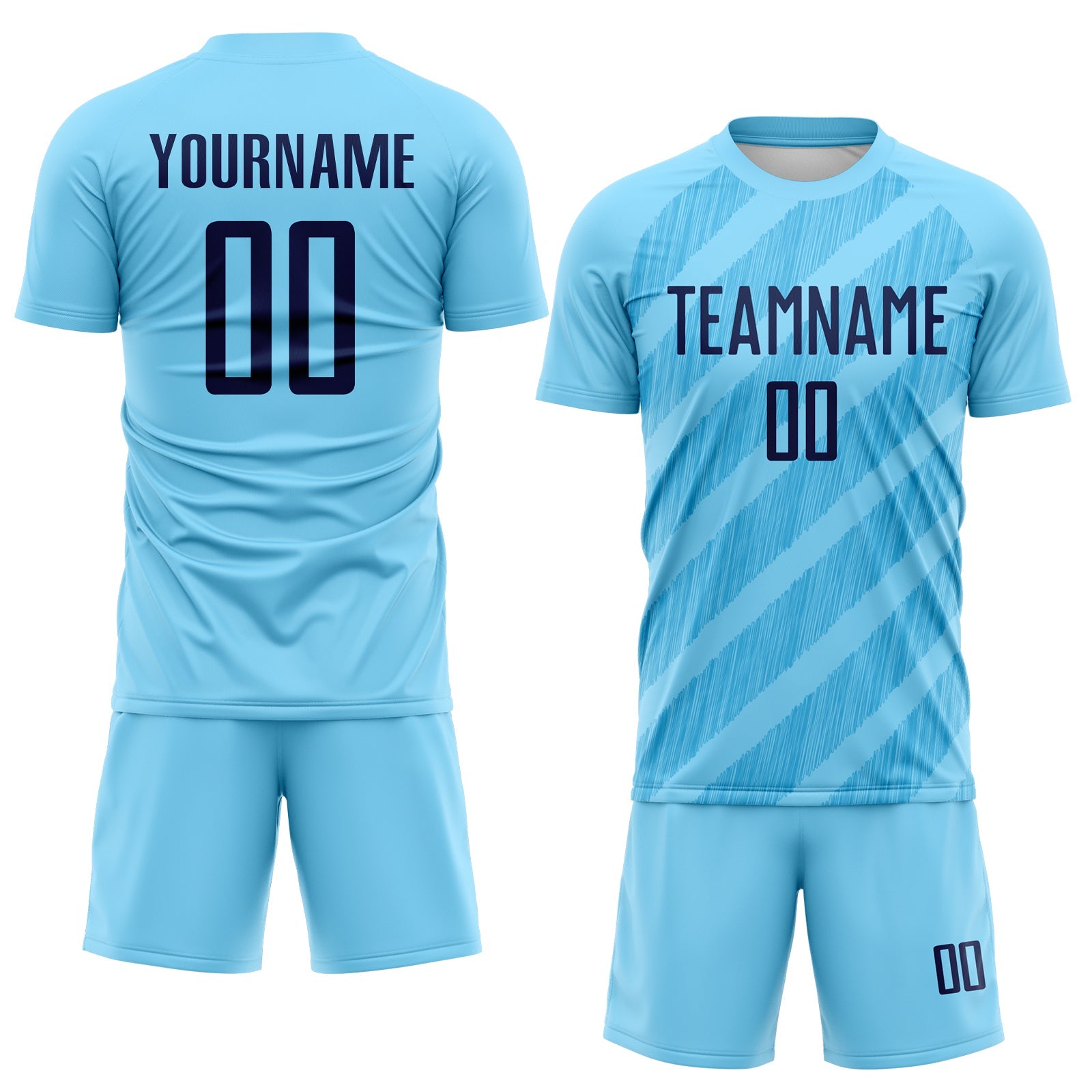 Custom Sky Blue-Navy Diagonal Stripes Sublimation Soccer Uniform Jersey view 2