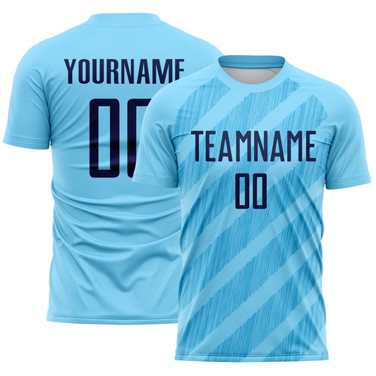 Custom Sky Blue-Navy Diagonal Stripes Sublimation Soccer Uniform Jersey - Main View