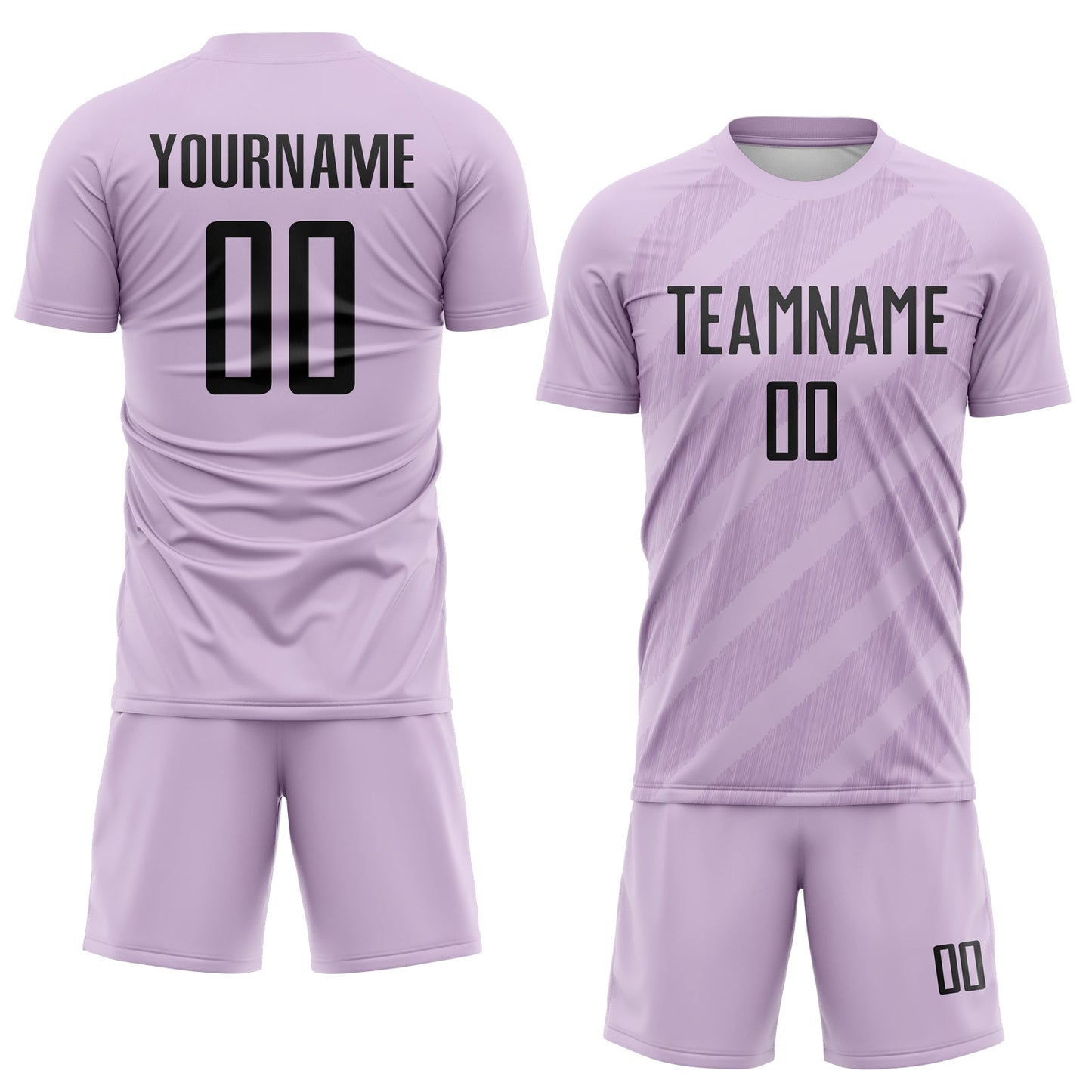 Custom Light Purple-Black Diagonal Stripes Sublimation Soccer Uniform Jersey view 2