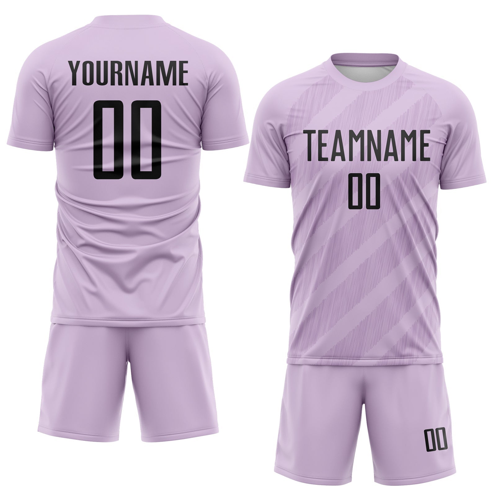 Custom Light Purple-Black Diagonal Stripes Sublimation Soccer Uniform Jersey view 2