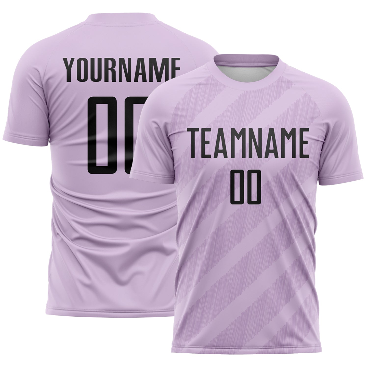 Custom Light Purple-Black Diagonal Stripes Sublimation Soccer Uniform Jersey - Main View