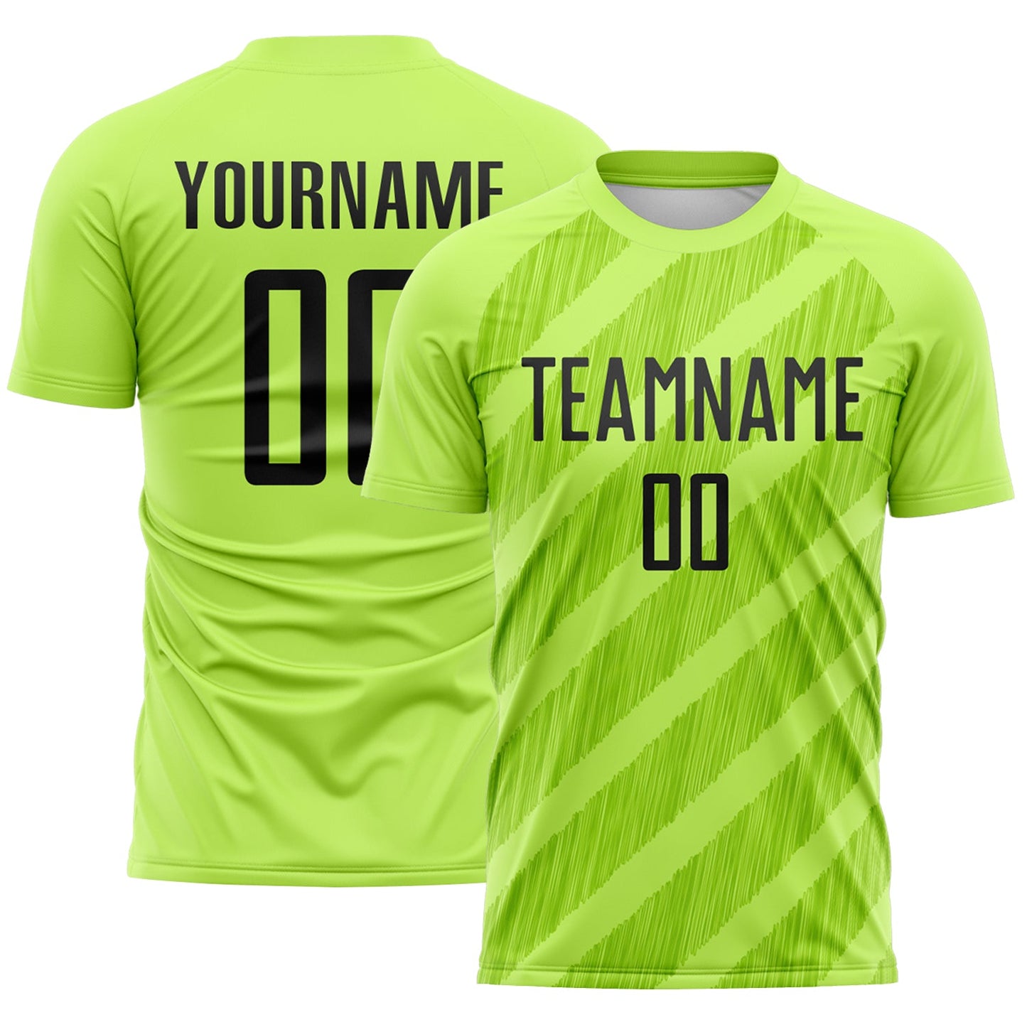 Custom Neon Green-Black Diagonal Stripes Sublimation Soccer Uniform Jersey - Main View