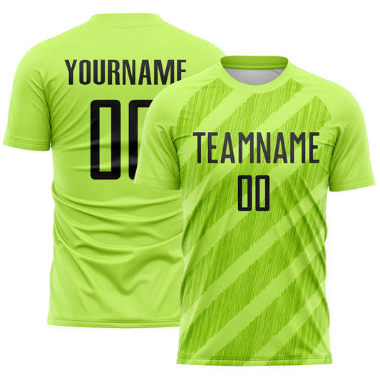 Custom Neon Green-Black Diagonal Stripes Sublimation Soccer Uniform Jersey - Main View