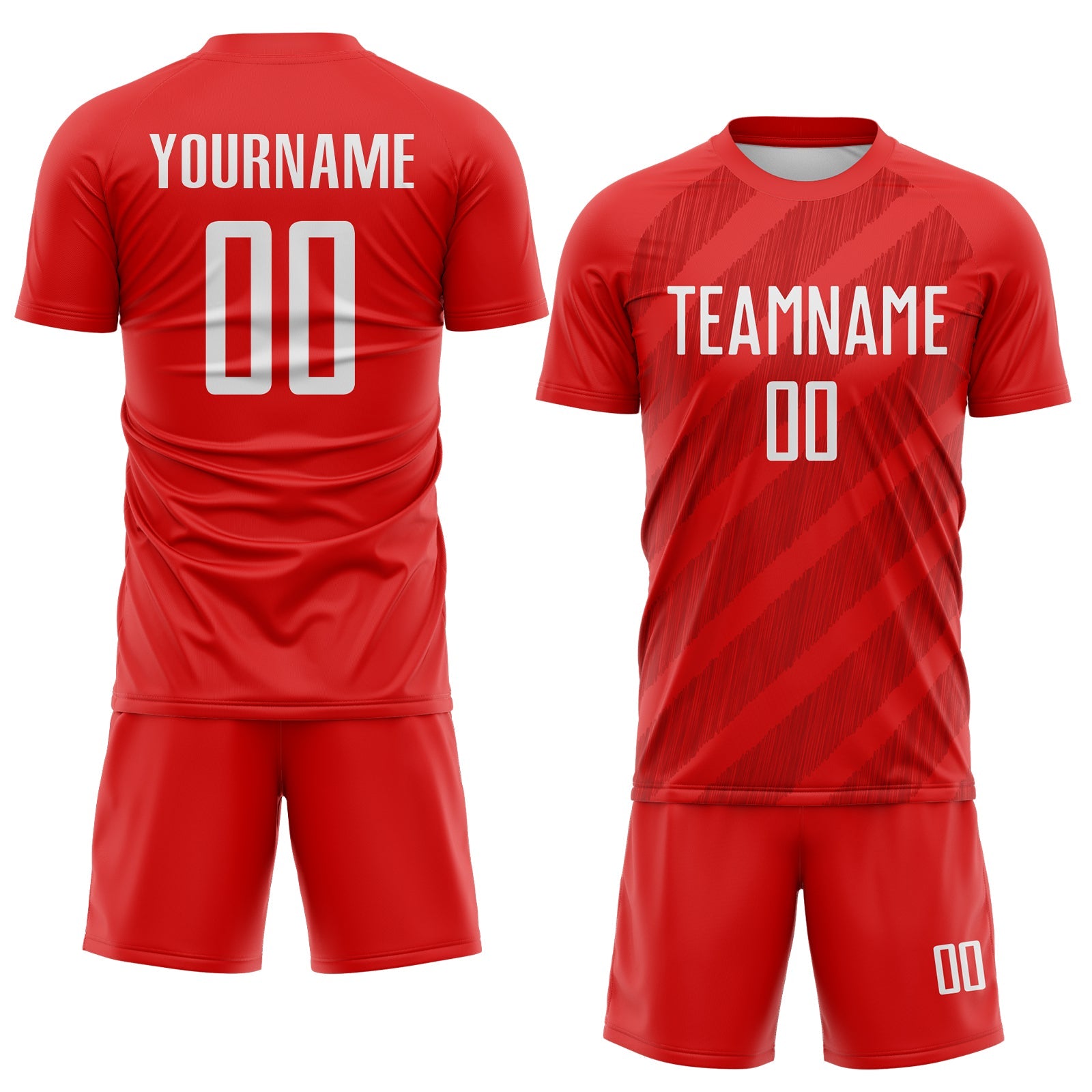 Custom Red-White Diagonal Stripes Sublimation Soccer Uniform Jersey view 2