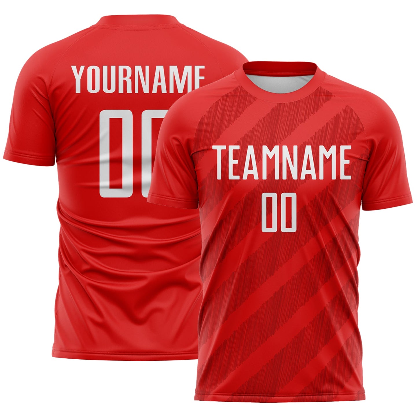 Custom Red-White Diagonal Stripes Sublimation Soccer Uniform Jersey - Main View