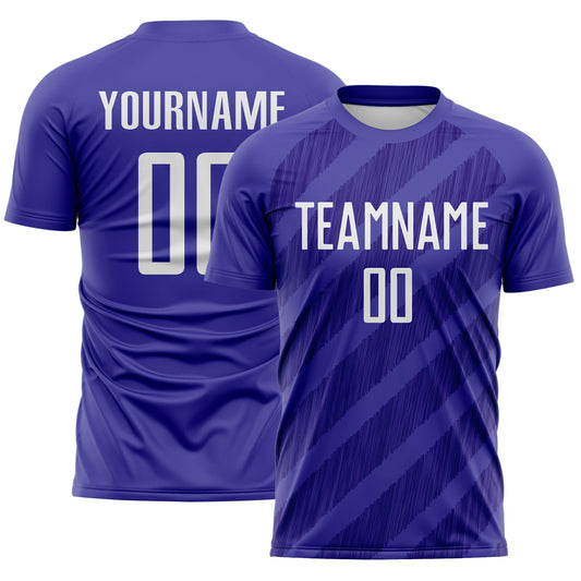 Custom Dark Purple-White Diagonal Stripes Sublimation Soccer Uniform Jersey - Main View