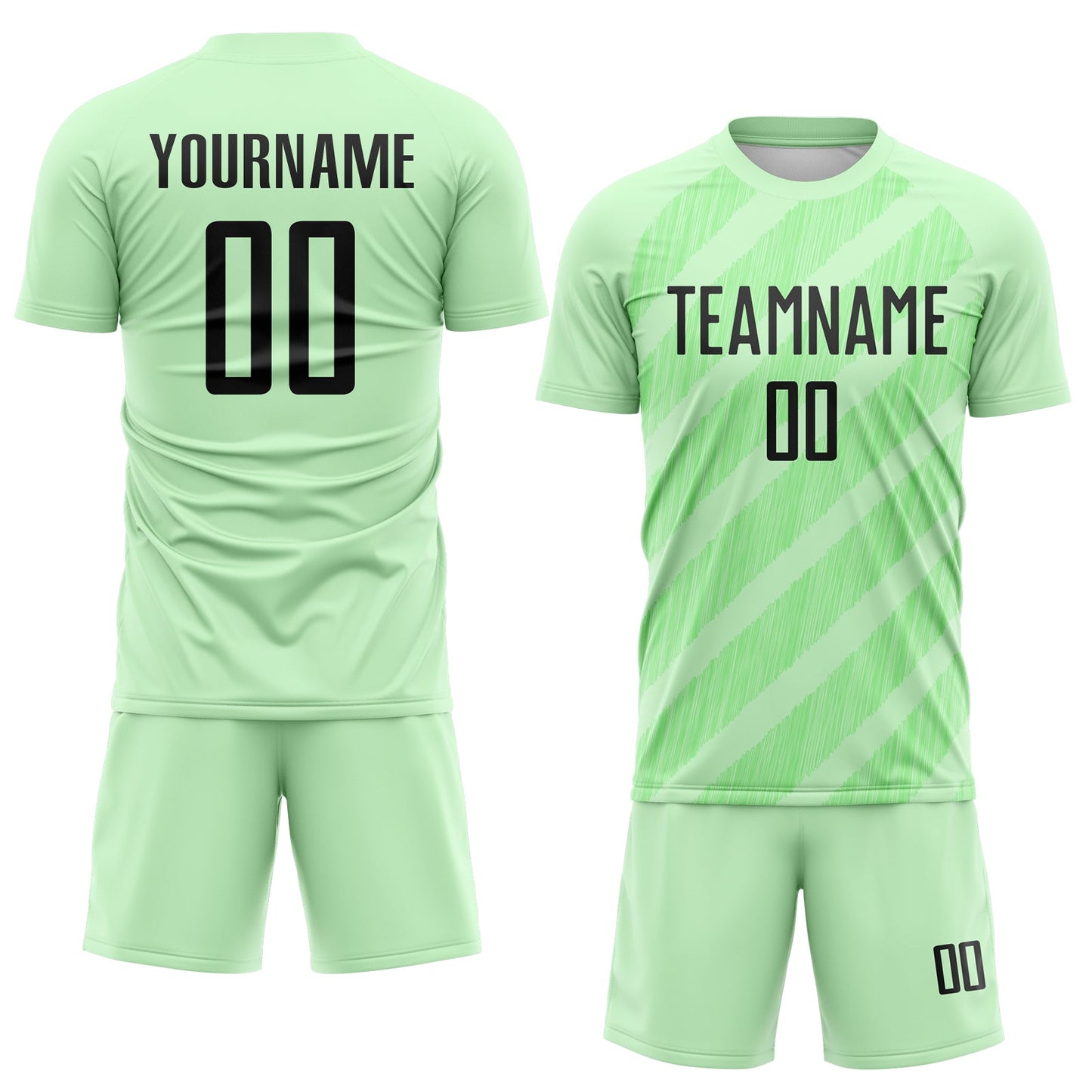 Custom Pea Green-Black Diagonal Stripes Sublimation Soccer Uniform Jersey view 2