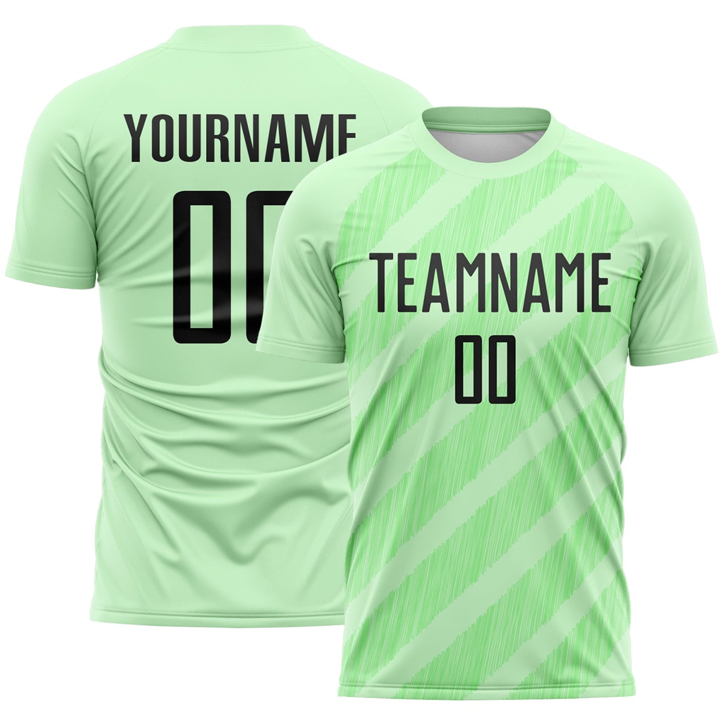 Custom Pea Green-Black Diagonal Stripes Sublimation Soccer Uniform Jersey - Main View
