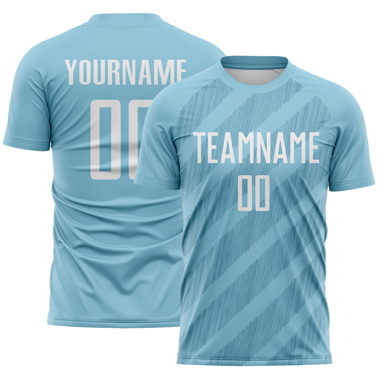 Custom Shadow Blue-White Diagonal Stripes Sublimation Soccer Uniform Jersey - Main View