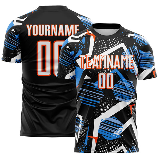 Custom Black White Blue-Orange Geometric Asymmetry Shatter Sublimation Soccer Uniform Jersey - Main View