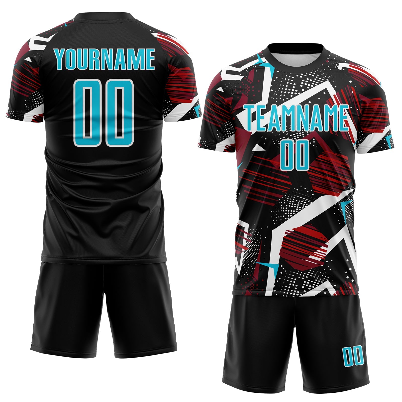 Custom Black Lakes Blue Red-White Geometric Asymmetry Shatter Sublimation Soccer Uniform Jersey view 2
