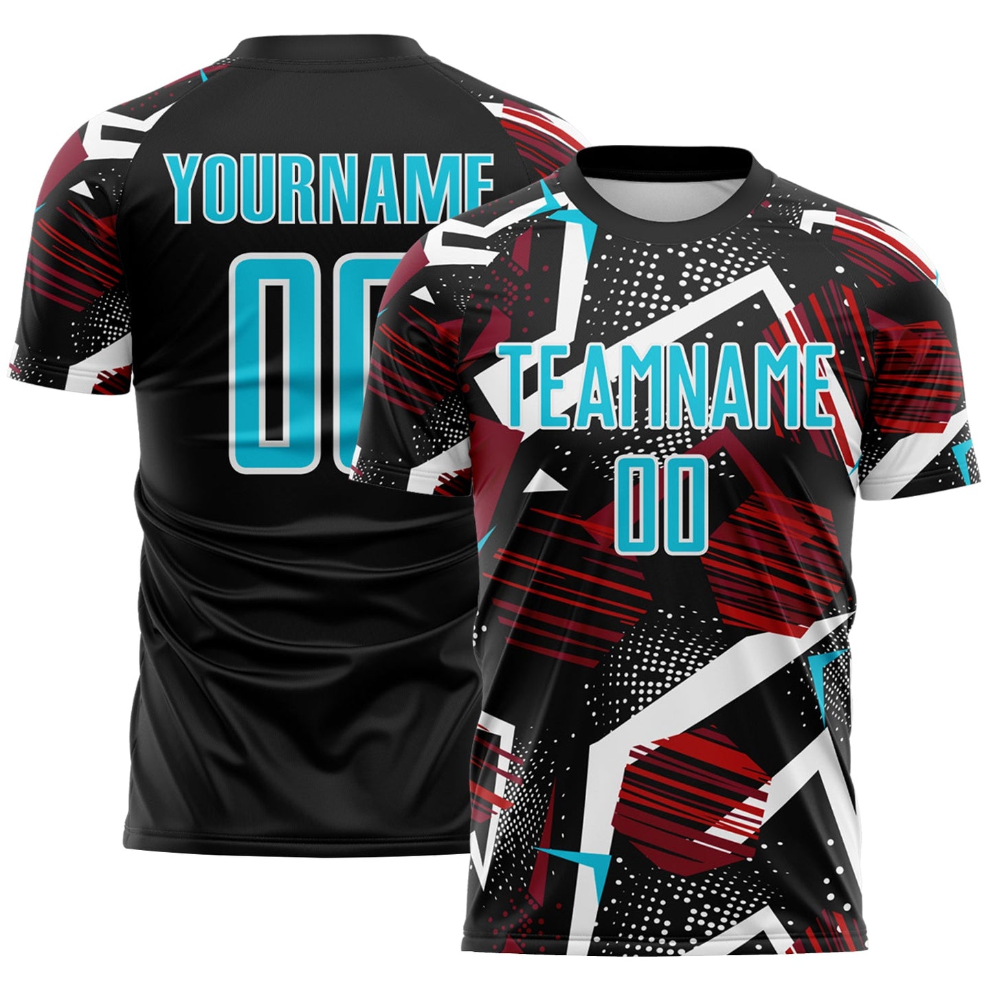 Custom Black Lakes Blue Red-White Geometric Asymmetry Shatter Sublimation Soccer Uniform Jersey - Main View
