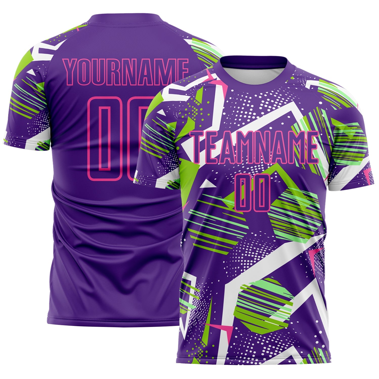 Custom Purple Green White-Pink Geometric Asymmetry Shatter Sublimation Soccer Uniform Jersey - Main View