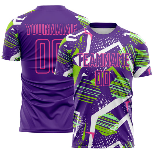 Custom Purple Green White-Pink Geometric Asymmetry Shatter Sublimation Soccer Uniform Jersey - Main View