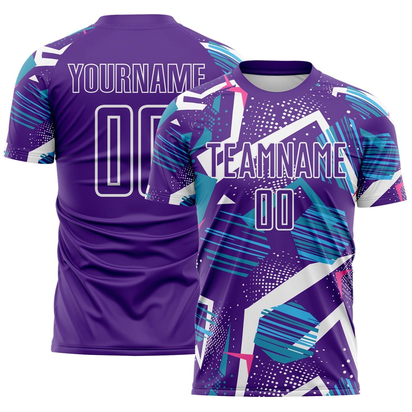 Custom Purple Blue Pink-White Geometric Asymmetry Shatter Sublimation Soccer Uniform Jersey - Main View