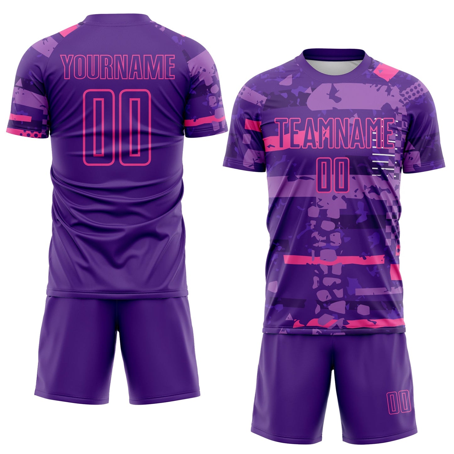 Custom Purple-Pink Abstract Geometric Stripe Fragment Sublimation Soccer Uniform Jersey view 2