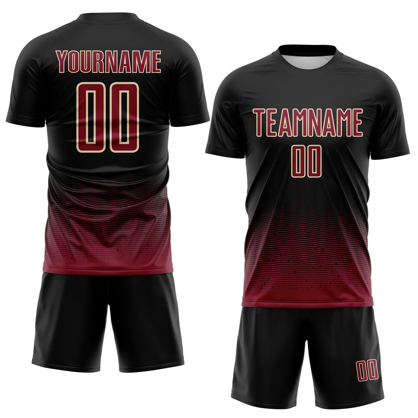 Custom Black Crimson-Cream Fade Wave Lines Splatter Sublimation Soccer Uniform Jersey view 2