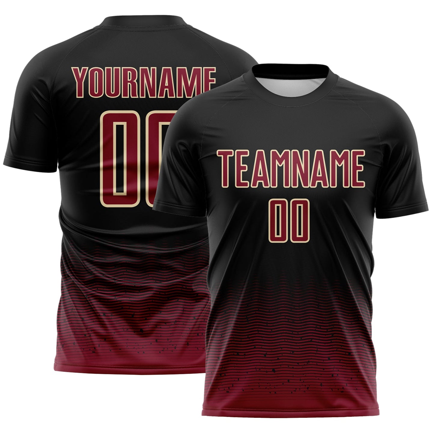 Custom Black Crimson-Cream Fade Wave Lines Splatter Sublimation Soccer Uniform Jersey - Main View