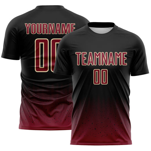 Custom Black Crimson-Cream Fade Wave Lines Splatter Sublimation Soccer Uniform Jersey - Main View