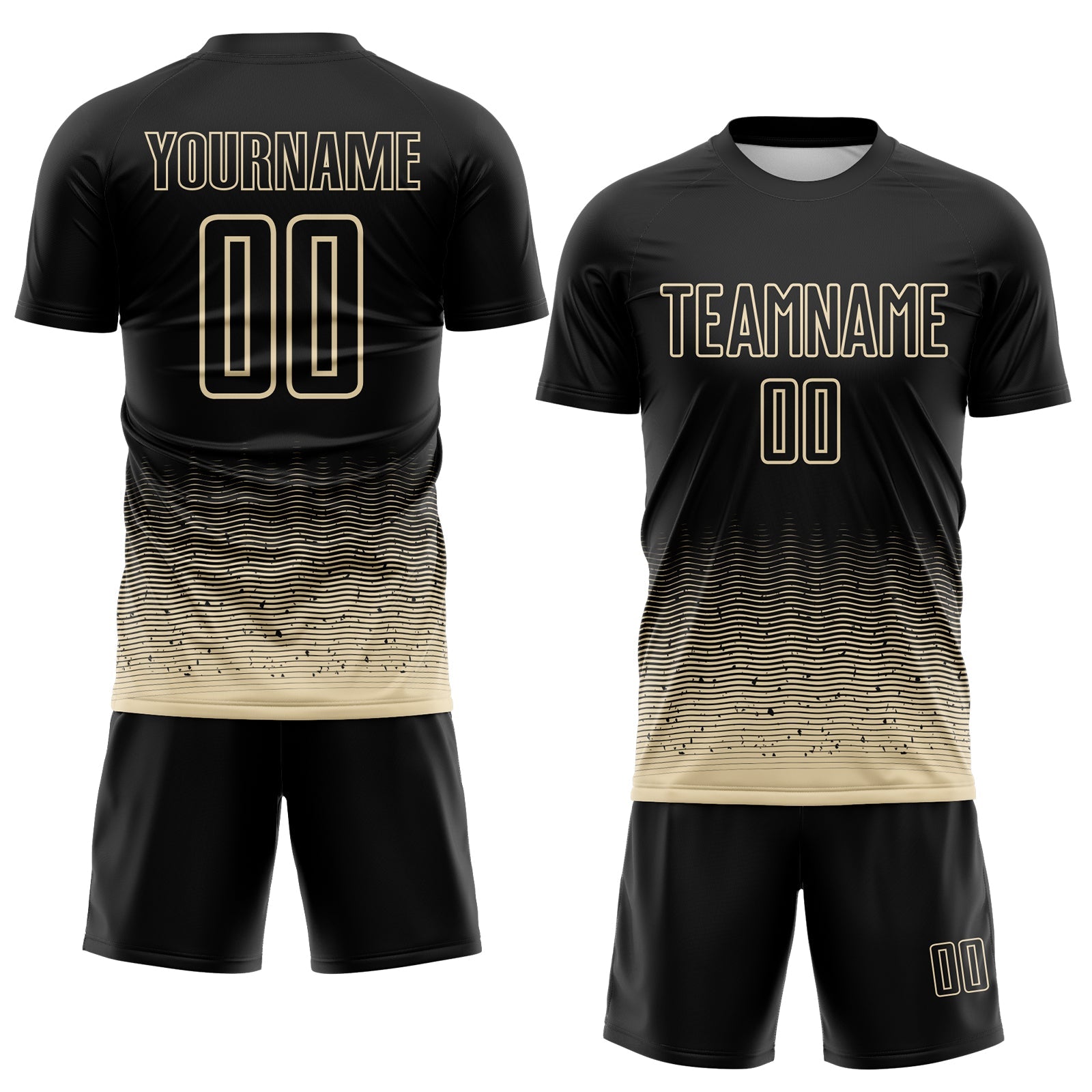 Custom Black-Cream Fade Wave Lines Splatter Sublimation Soccer Uniform Jersey view 2
