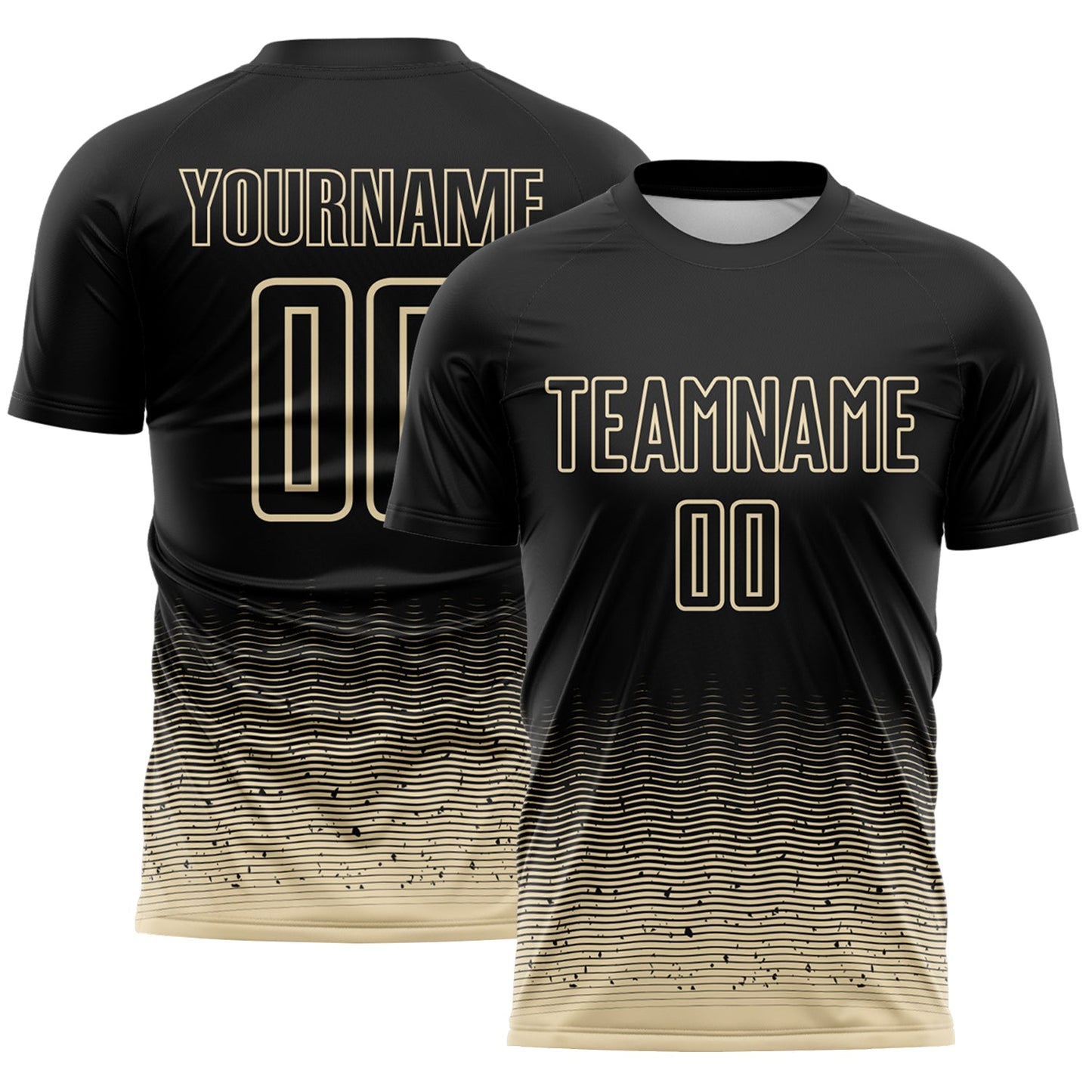 Custom Black-Cream Fade Wave Lines Splatter Sublimation Soccer Uniform Jersey - Main View