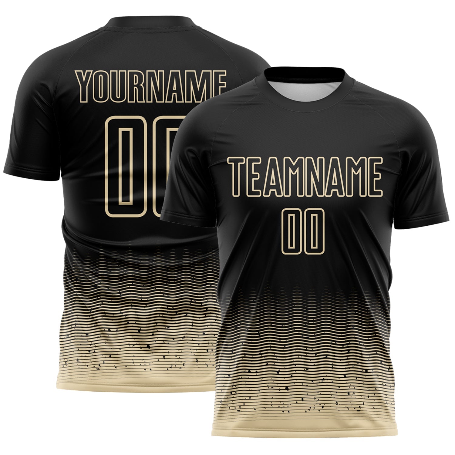 Custom Black-Cream Fade Wave Lines Splatter Sublimation Soccer Uniform Jersey - Main View