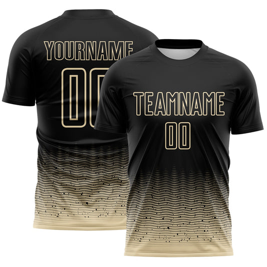 Custom Black-Cream Fade Wave Lines Splatter Sublimation Soccer Uniform Jersey - Main View