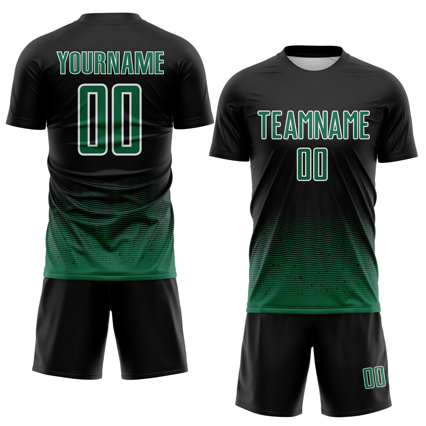 Custom Black Kelly Green-White Fade Wave Lines Splatter Sublimation Soccer Uniform Jersey view 2