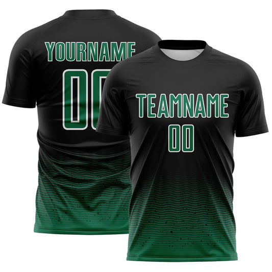 Custom Black Kelly Green-White Fade Wave Lines Splatter Sublimation Soccer Uniform Jersey - Main View
