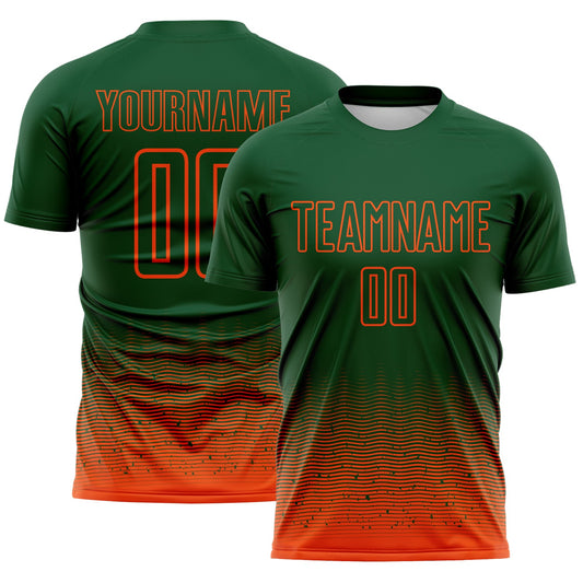 Custom Green-Orange Fade Wave Lines Splatter Sublimation Soccer Uniform Jersey - Main View
