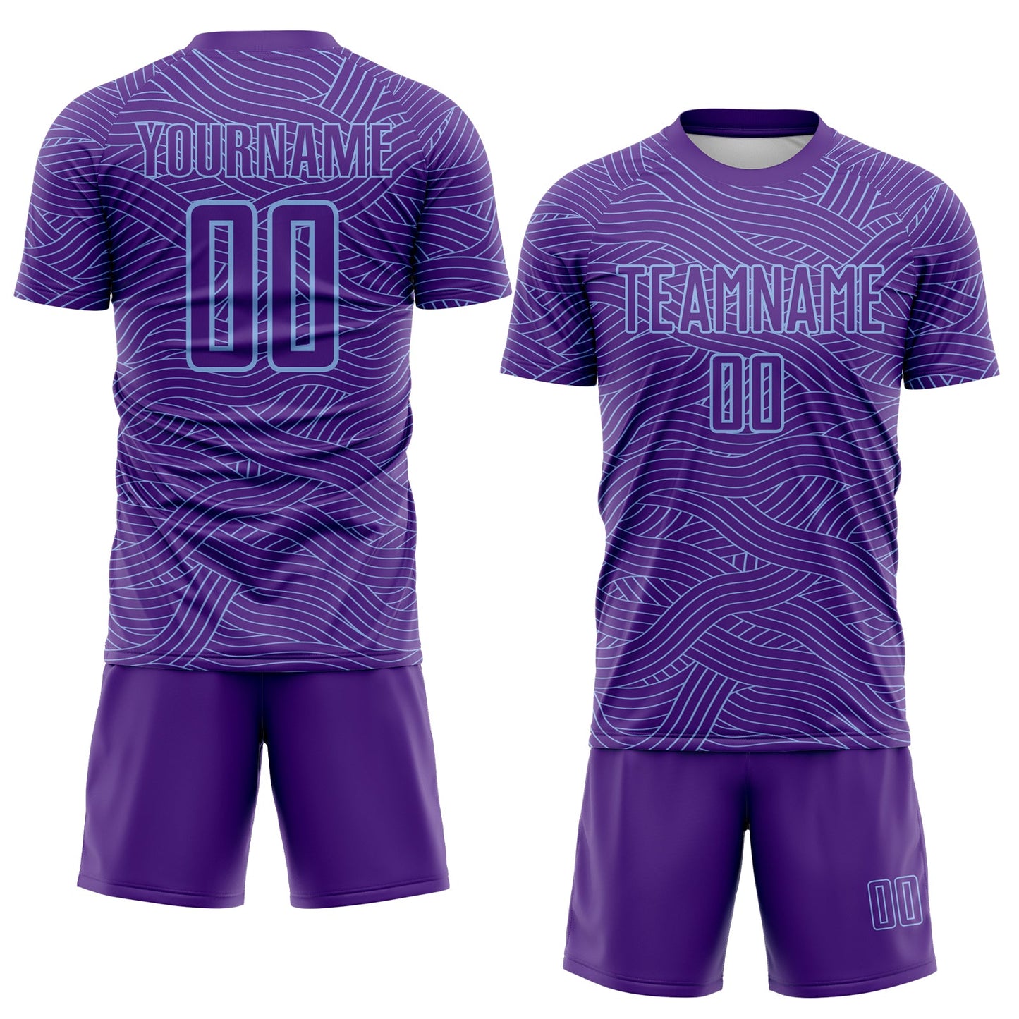 Custom Purple-Light Blue Abstract Wave Lines Interlocking Sublimation Soccer Uniform Jersey view 2
