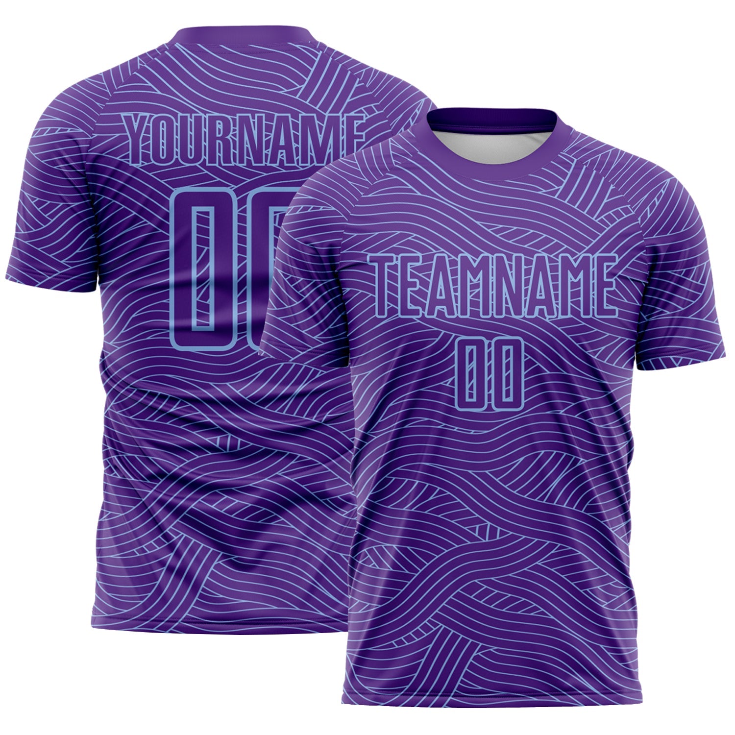 Custom Purple-Light Blue Abstract Wave Lines Interlocking Sublimation Soccer Uniform Jersey - Main View