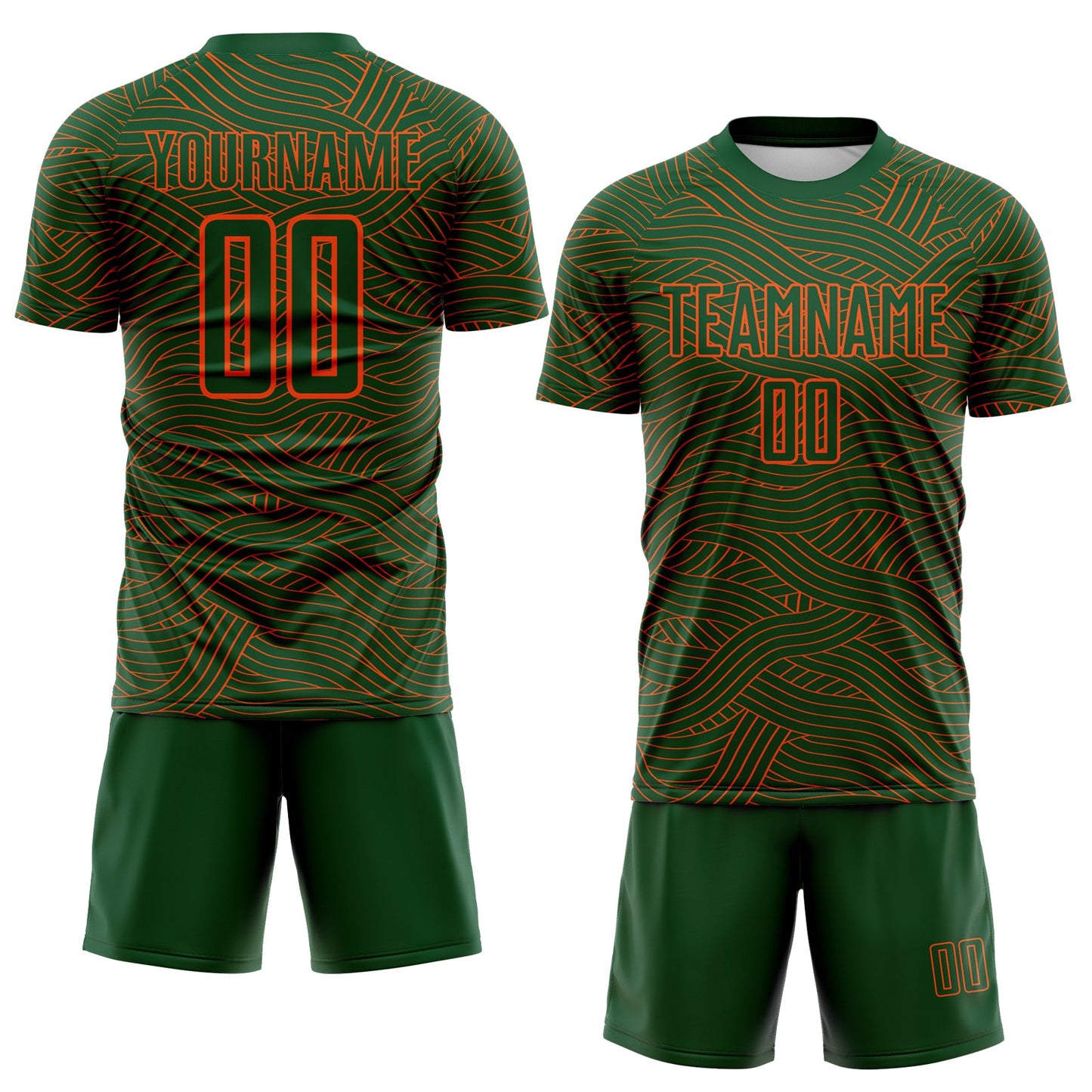 Custom Green-Orange Abstract Wave Lines Interlocking Sublimation Soccer Uniform Jersey view 2