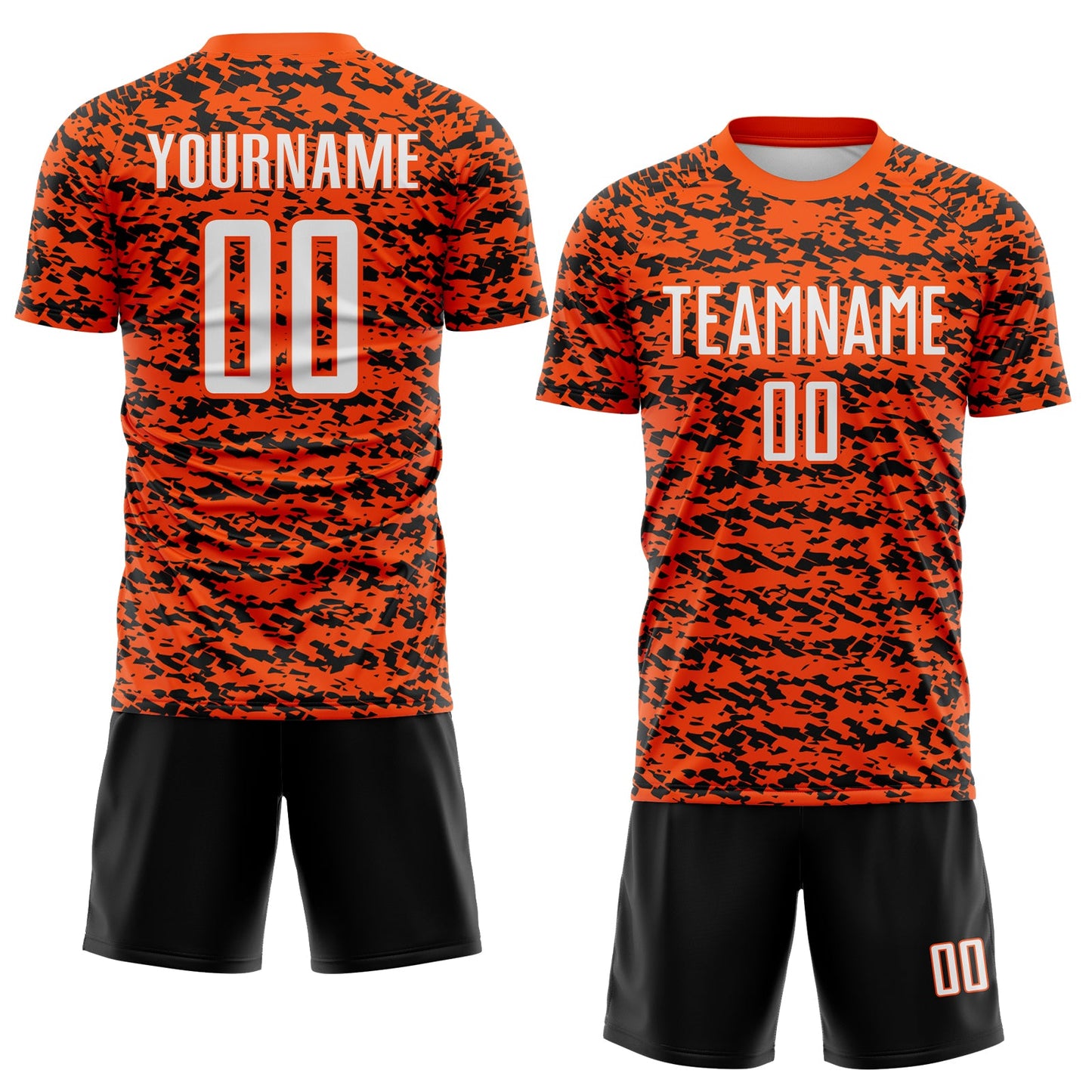 Custom Orange White-Black Geometric Fragment Splatter Sublimation Soccer Uniform Jersey view 2