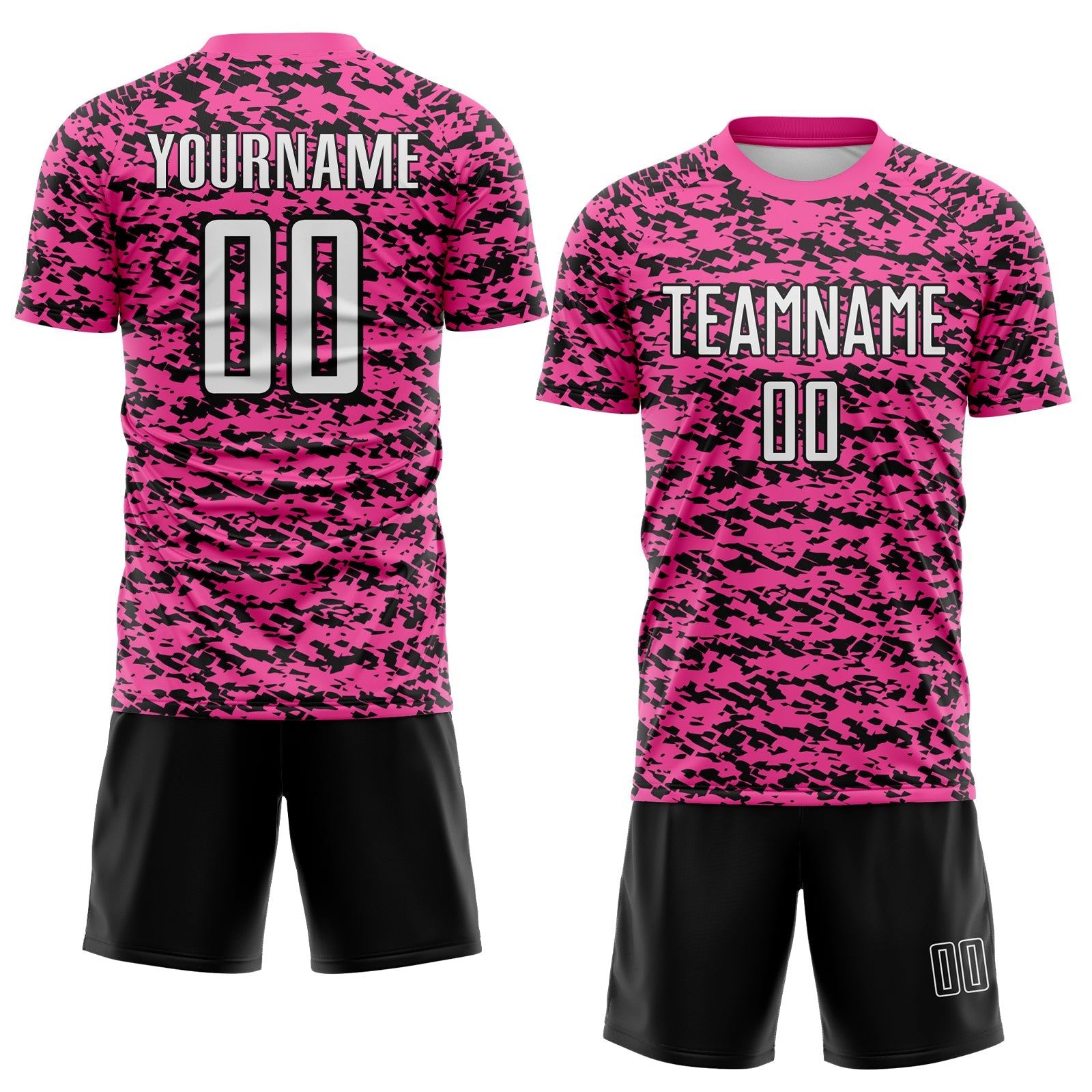 Custom Pink White-Black Geometric Fragment Splatter Sublimation Soccer Uniform Jersey view 2