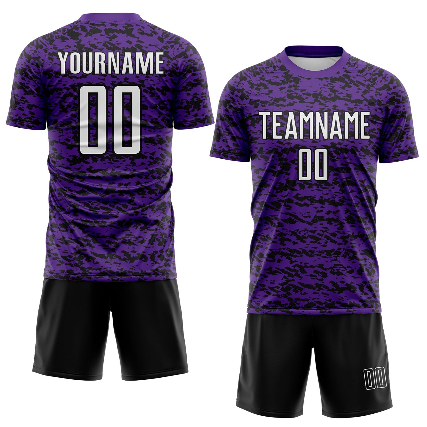 Custom Purple White-Black Geometric Fragment Splatter Sublimation Soccer Uniform Jersey view 2