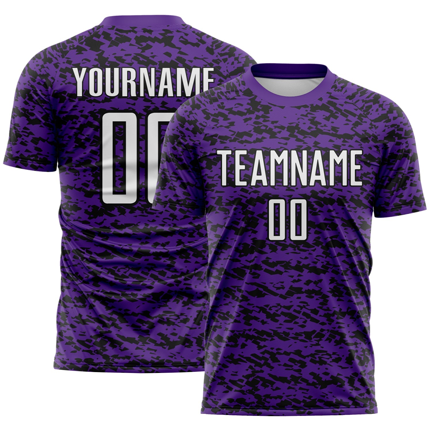 Custom Purple White-Black Geometric Fragment Splatter Sublimation Soccer Uniform Jersey - Main View