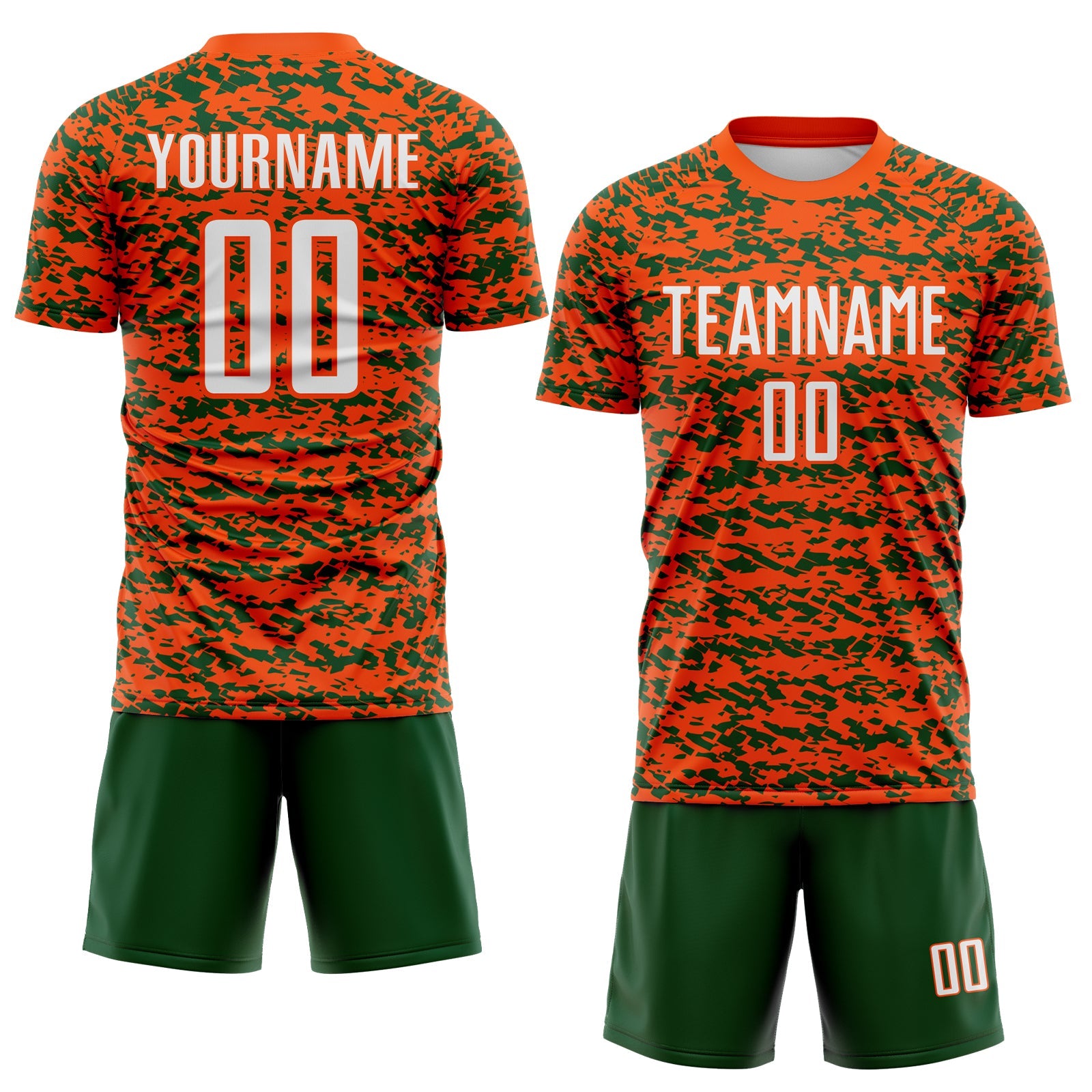 Custom Orange White-Green Geometric Fragment Splatter Sublimation Soccer Uniform Jersey view 2