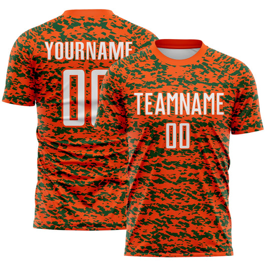 Custom Orange White-Green Geometric Fragment Splatter Sublimation Soccer Uniform Jersey - Main View