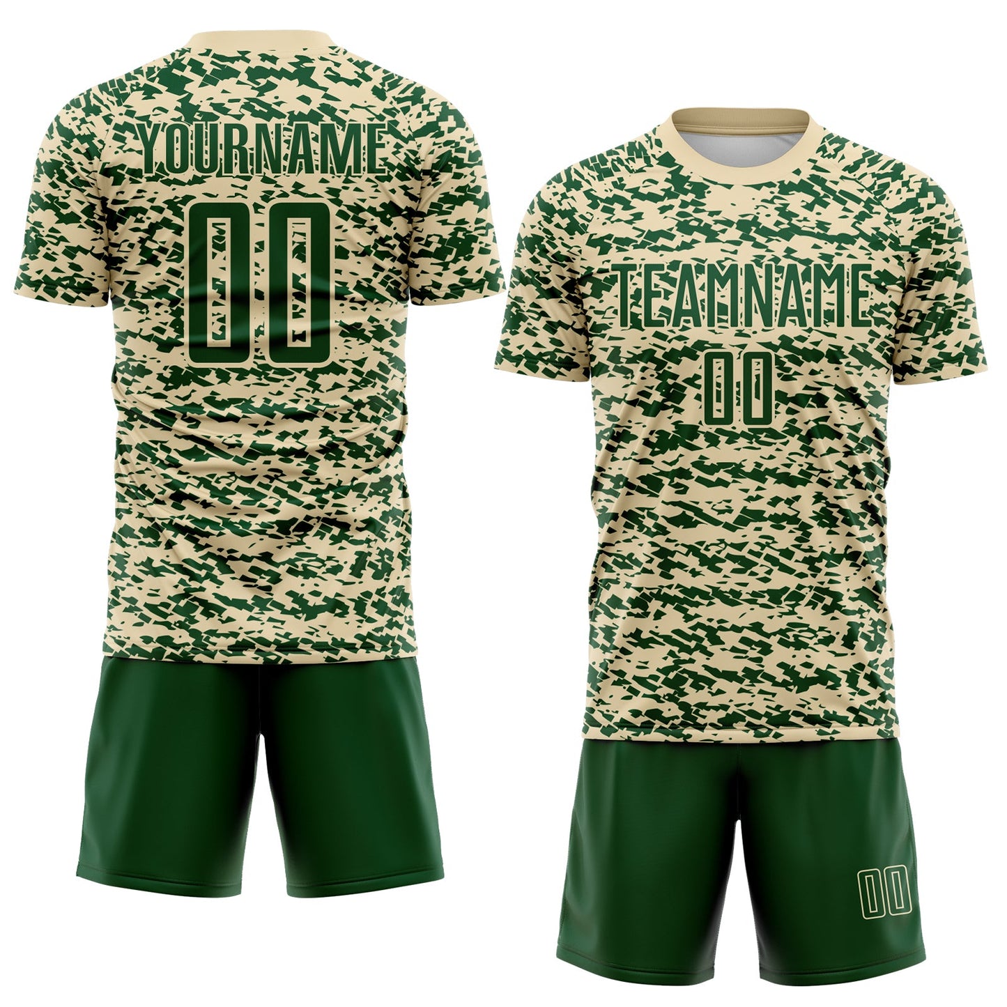 Custom Cream-Green Geometric Fragment Splatter Sublimation Soccer Uniform Jersey view 2