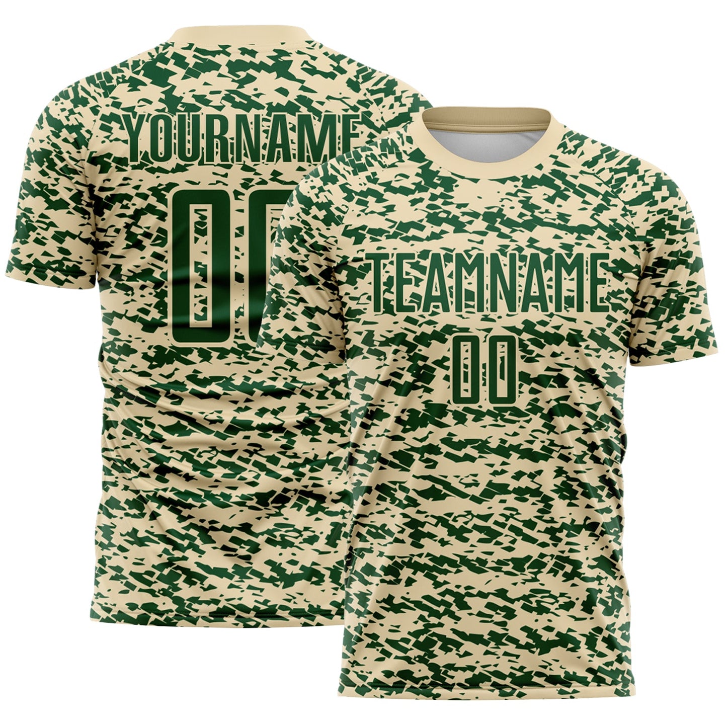 Custom Cream-Green Geometric Fragment Splatter Sublimation Soccer Uniform Jersey - Main View