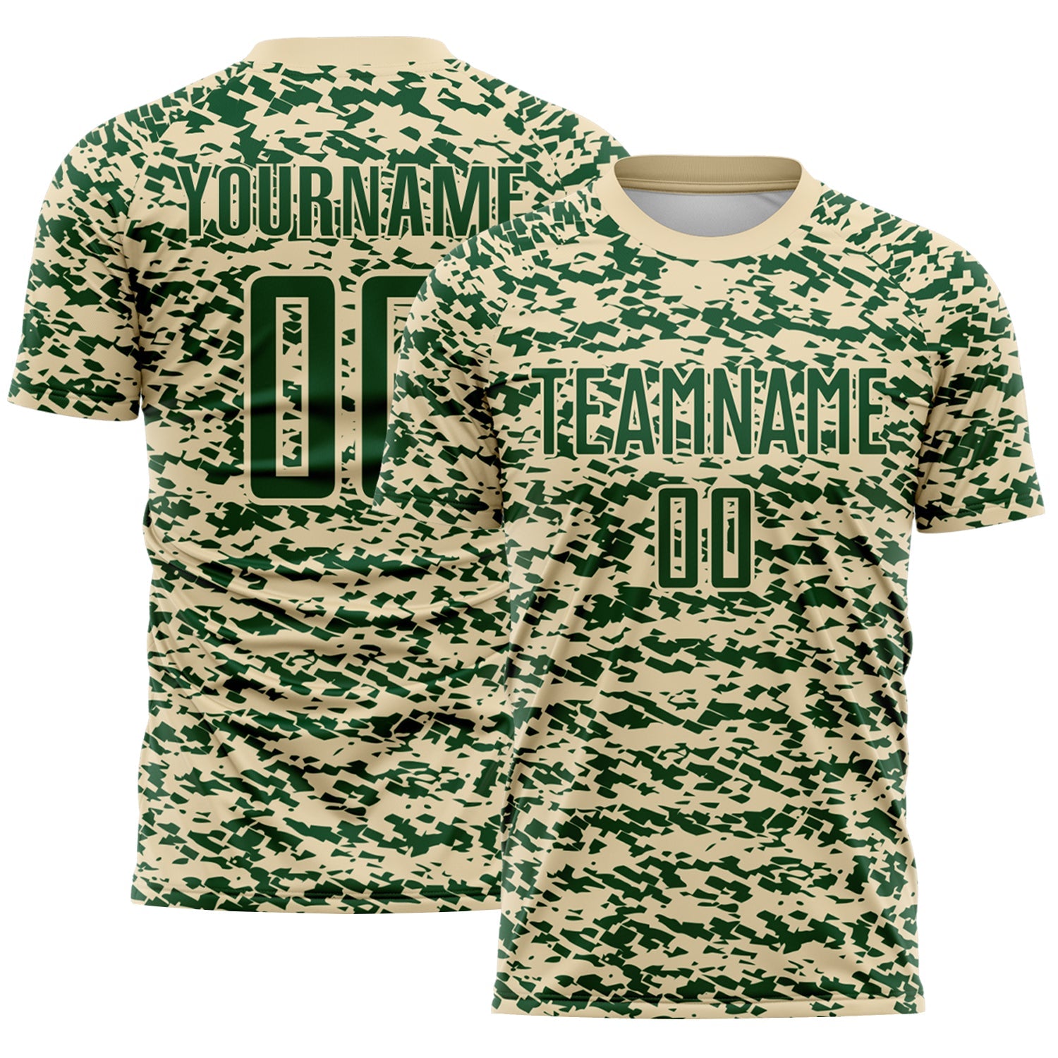 Custom Cream-Green Geometric Fragment Splatter Sublimation Soccer Uniform Jersey - Main View