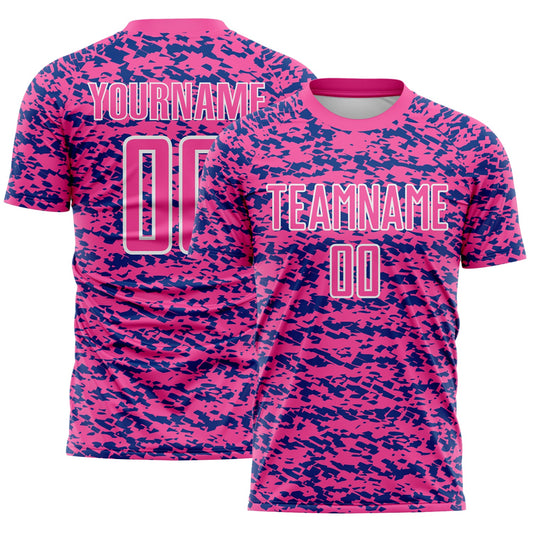 Custom Pink Royal-White Geometric Fragment Splatter Sublimation Soccer Uniform Jersey - Main View
