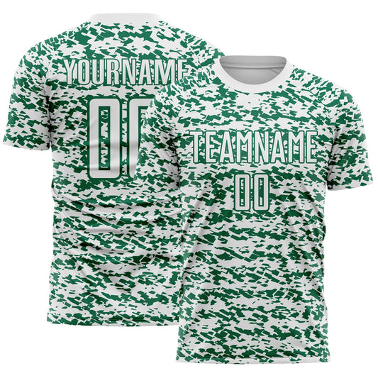 Custom White-Kelly Green Geometric Fragment Splatter Sublimation Soccer Uniform Jersey - Main View
