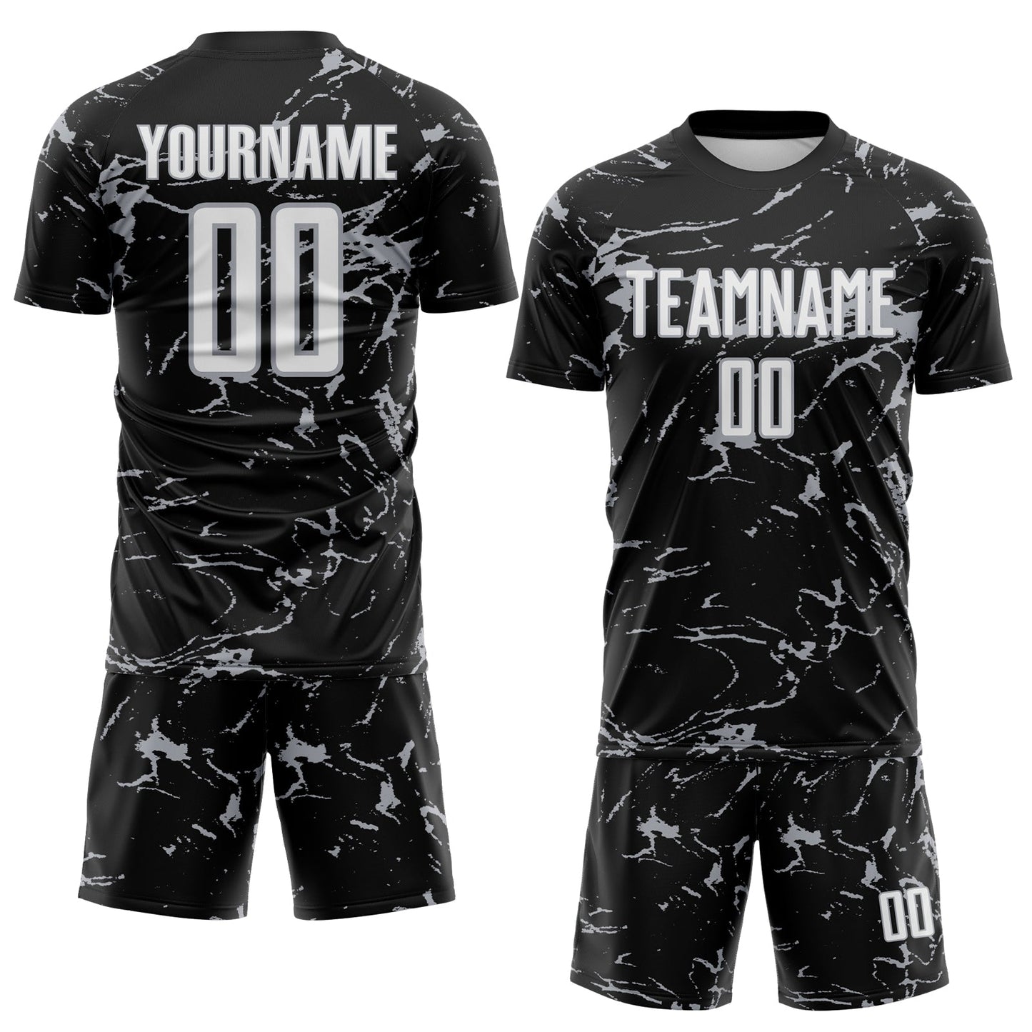 Custom Black White-Gray Abstract Fluid Marble Sublimation Soccer Uniform Jersey view 2