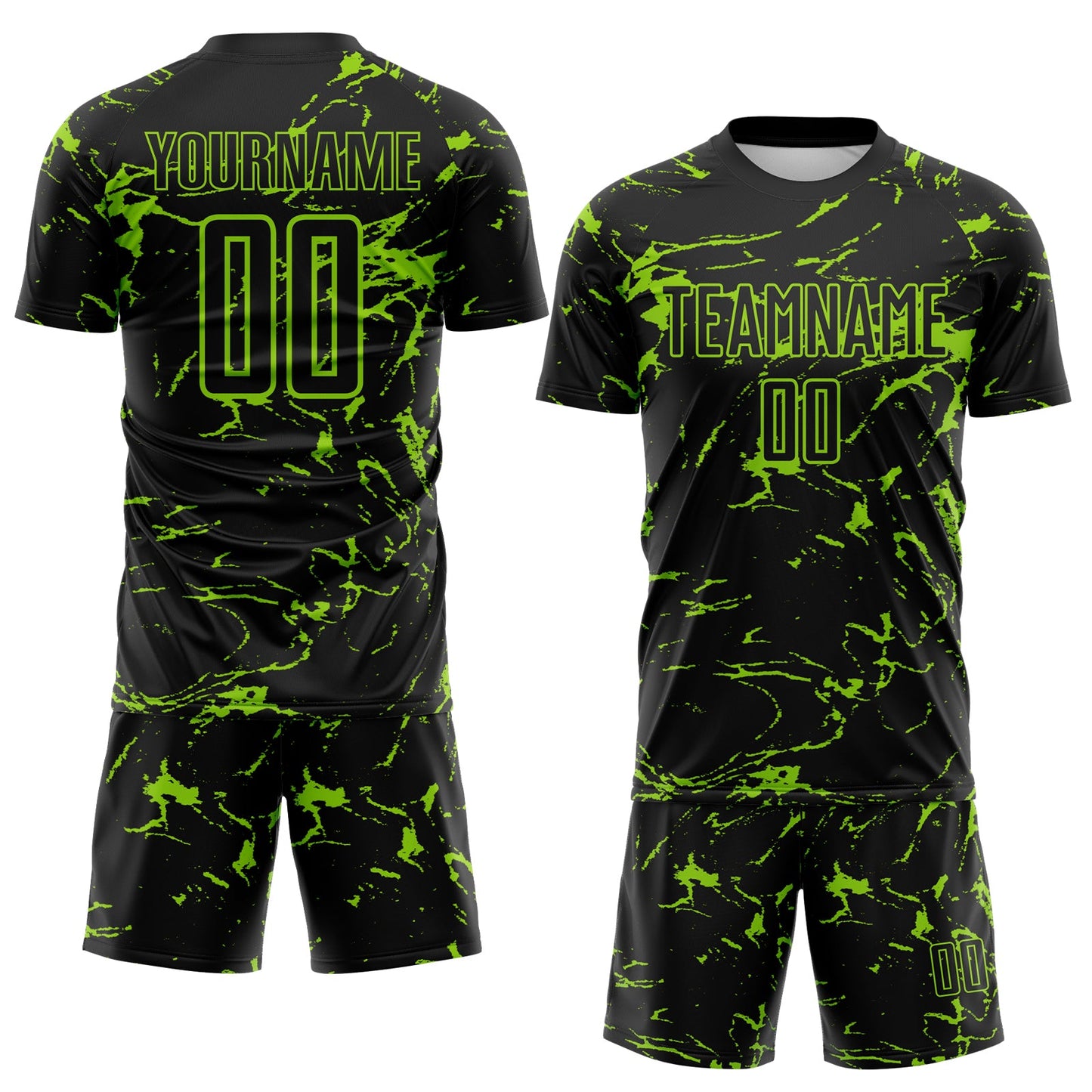 Custom Black-Neon Green Abstract Fluid Marble Sublimation Soccer Uniform Jersey view 2